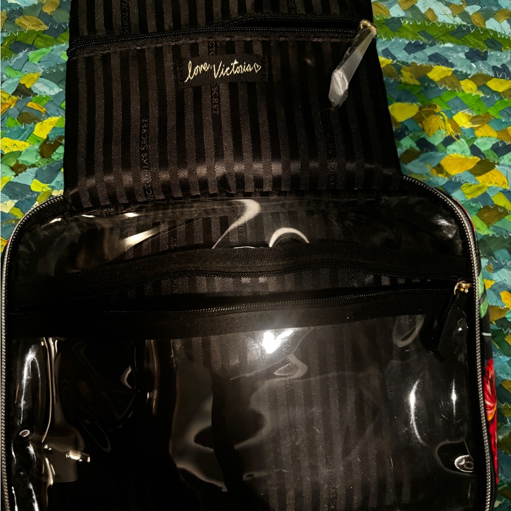 Victoria's Secret Jetsetter Tropical Hanging Travel Tote Black and Green Floral - Picture 6 of 6